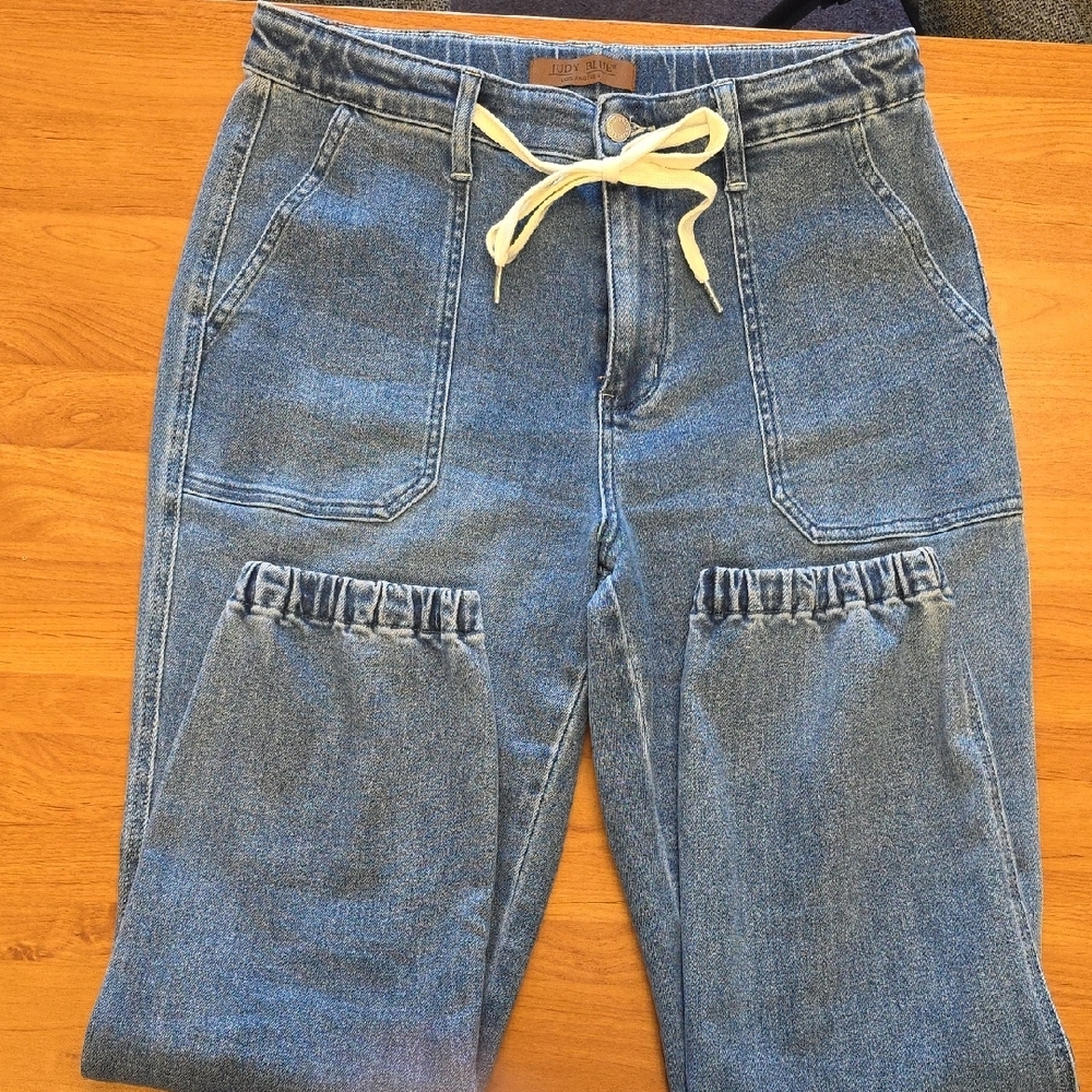 Judy Blue High Rise Yellow Drawstring Jeans - Picture 2 of 6